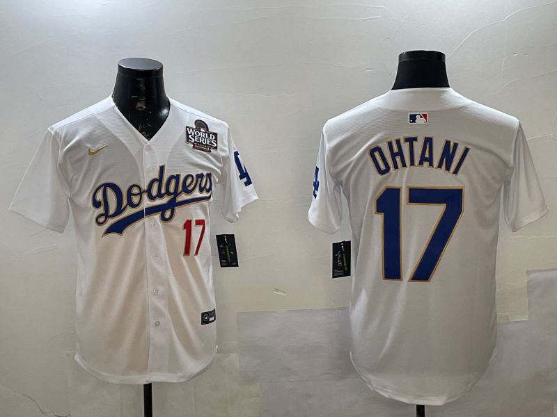 Men Los Angeles Dodgers #17 Ohtani White Gold Game 2025 Nike MLB Jersey style 02252